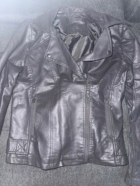 Max Studio charcoal gray/Black Faux Leather Moto Jacket